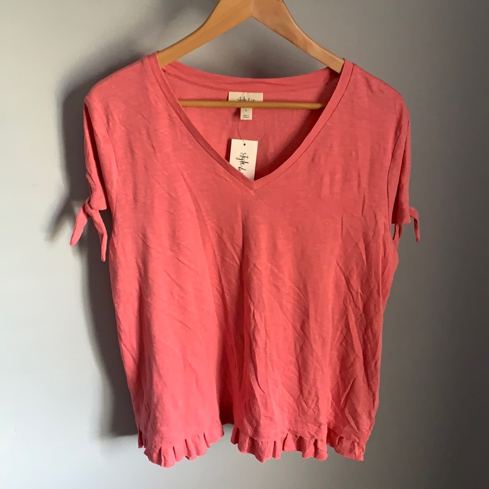 NWT Style & Co Coral Pink Tie Ruffle Top